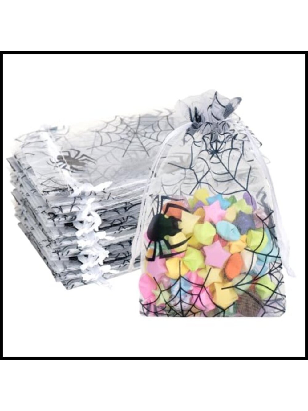 50pc Halloween Organza Drawstring Bags 4x6 Sheer Spider Web Gift Bags